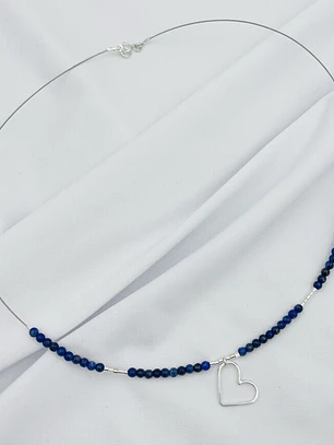 Collar Lapislázuli miniatura y Corazón de plata