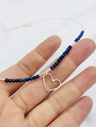 Collar Lapislázuli miniatura y Corazón de plata