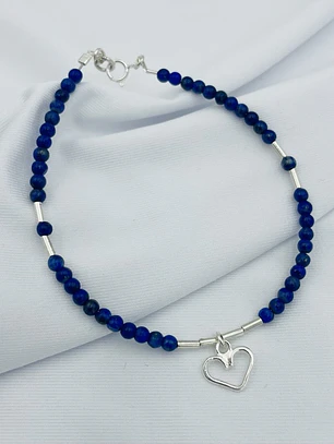 Pulsera Corazon de plata y Lapislázuli