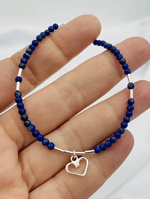 Pulsera Corazon de plata y Lapislázuli
