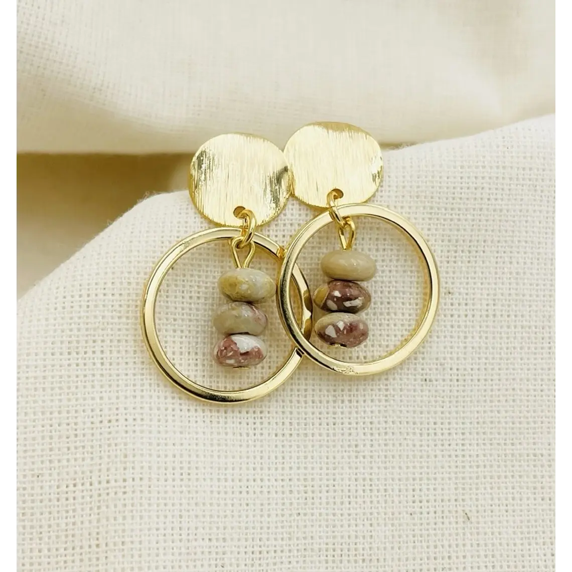 Aretes dorados con piedras Jaspe porcelana 1