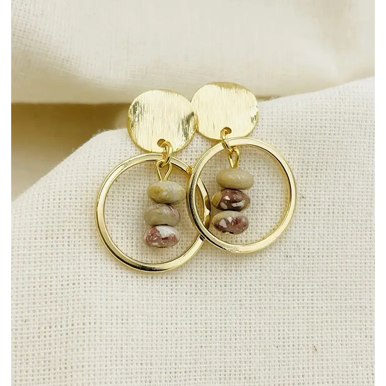 Aretes dorados con piedras Jaspe porcelana 1