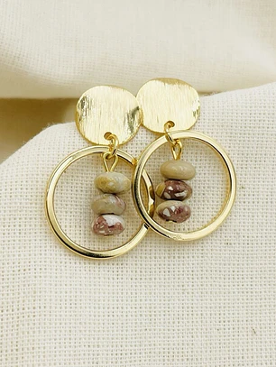 Aretes dorados con piedras Jaspe porcelana