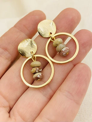 Aretes dorados con piedras Jaspe porcelana