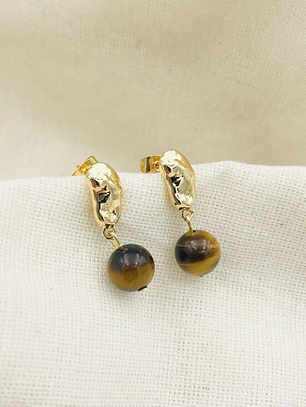 Aretes dorados con piedra Ojo de tigre