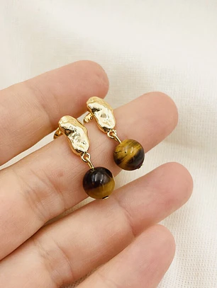 Aretes dorados con piedra Ojo de tigre