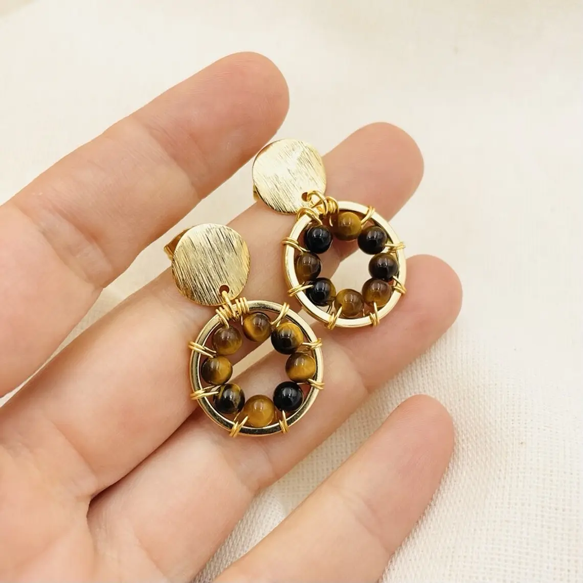 Aretes Girasol de Ojo de trigre 3