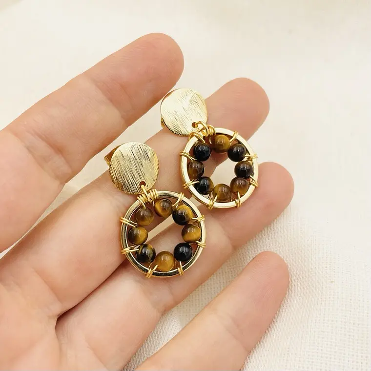 Aretes Girasol de Ojo de trigre 3