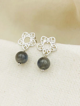 Aretes flor de plata y piedra Labradorita