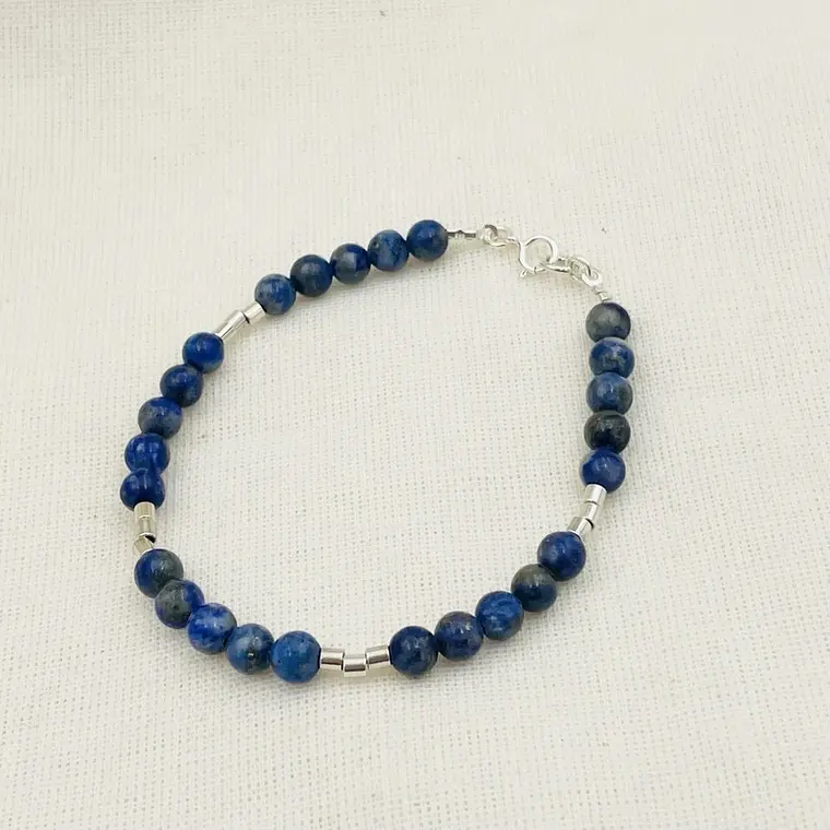 Pulsera De Plata Y Piedras Lapislázuli 1