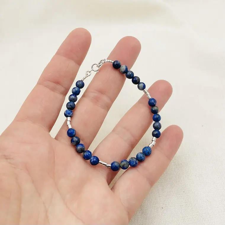 Pulsera De Plata Y Piedras Lapislázuli 2
