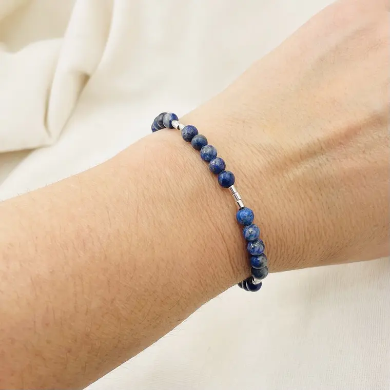 Pulsera De Plata Y Piedras Lapislázuli 3