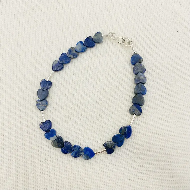 Pulsera corazones de Lapislazuli y plata 1