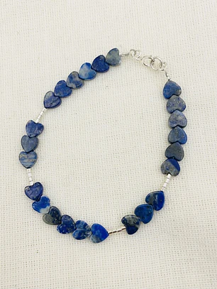 Pulsera corazones de Lapislazuli y plata