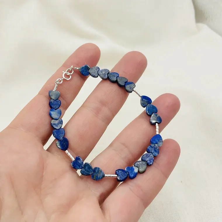 Pulsera corazones de Lapislazuli y plata 2