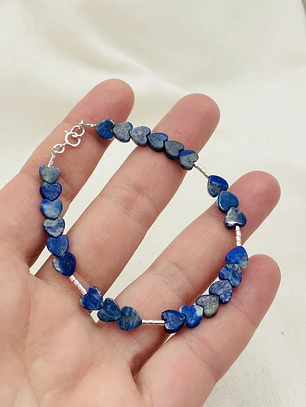 Pulsera corazones de Lapislazuli y plata