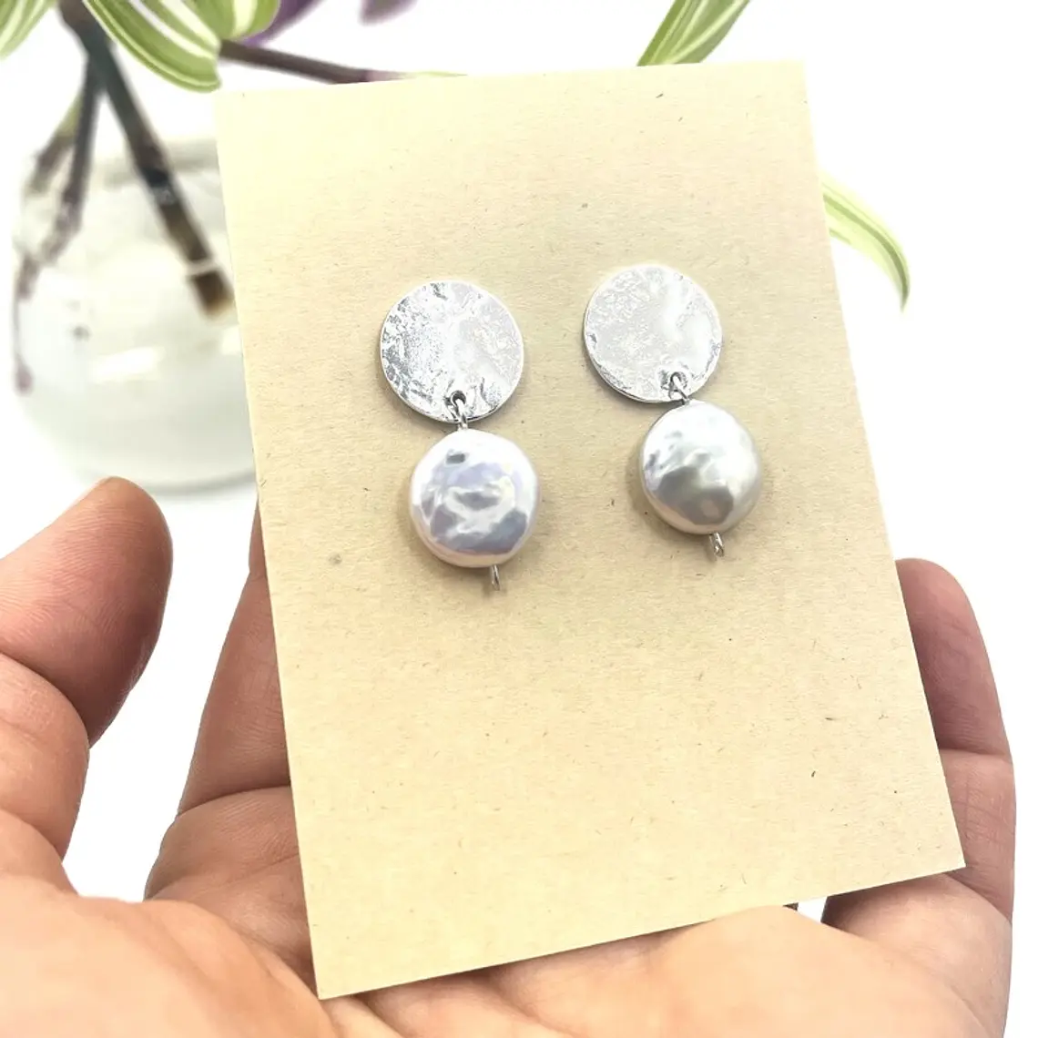 Aretes de plata y perlas planas 5