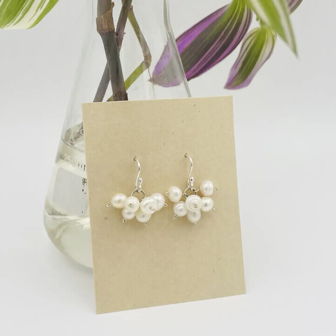 Aretes de plata con racimo de perlas 1