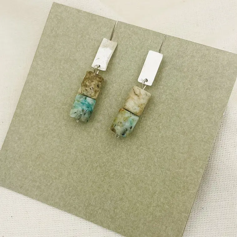 Aretes ¨Veta¨ de piedra Crisocola 1