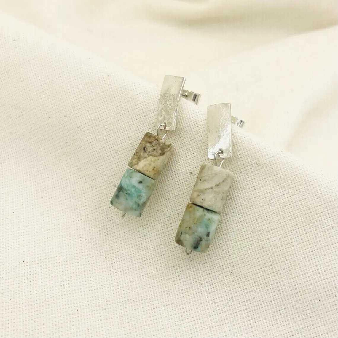 Aretes ¨Veta¨ de piedra Crisocola 2