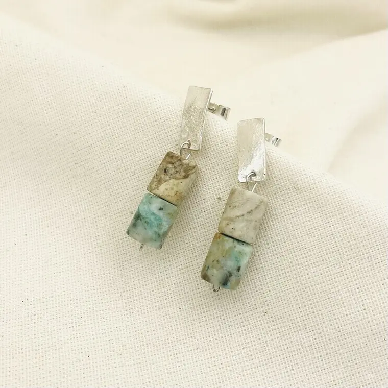 Aretes ¨Veta¨ de piedra Crisocola 2