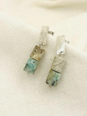 Aretes ¨Veta¨ de piedra Crisocola