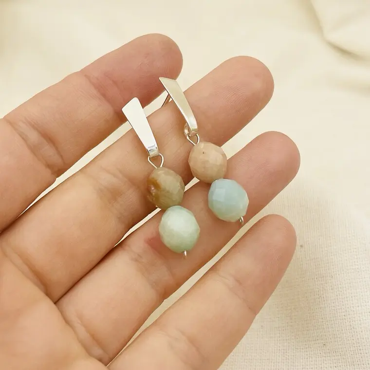 Aretes ¨Cerro¨ de plata con piedras naturales 2