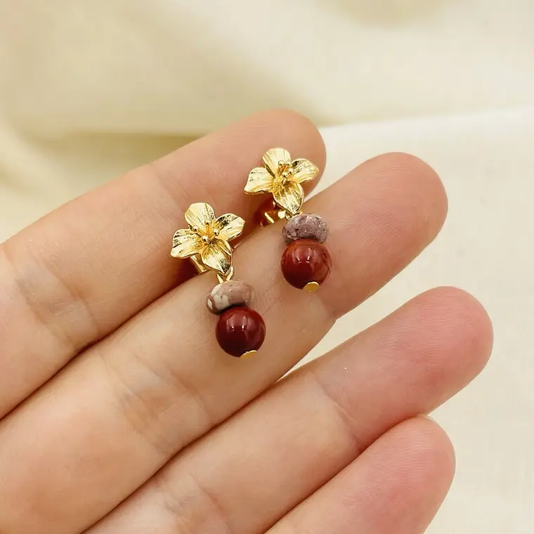 Aretes flor mini piedra Jaspe 1