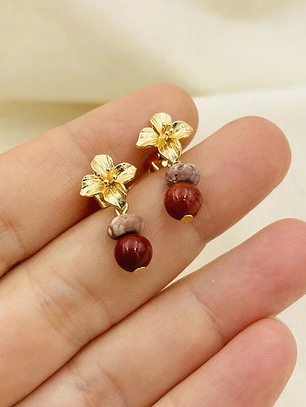 Aretes flor mini piedra Jaspe