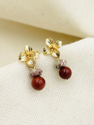 Aretes flor mini piedra Jaspe