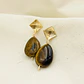 Aretes rombo dorados con piedra Ojo de tigre - Miniatura 1