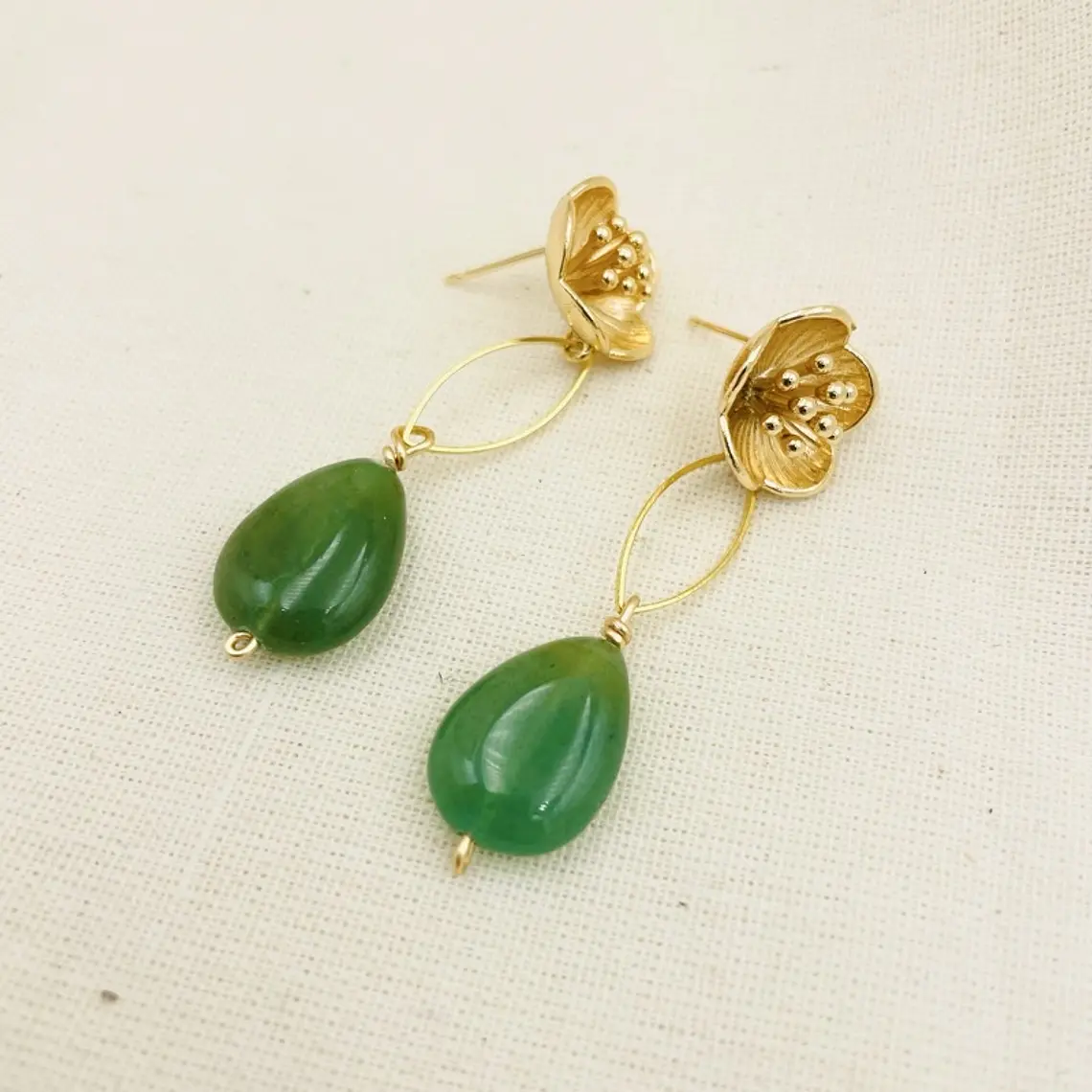 Aretes flores dorados y piedra Aventurina 1