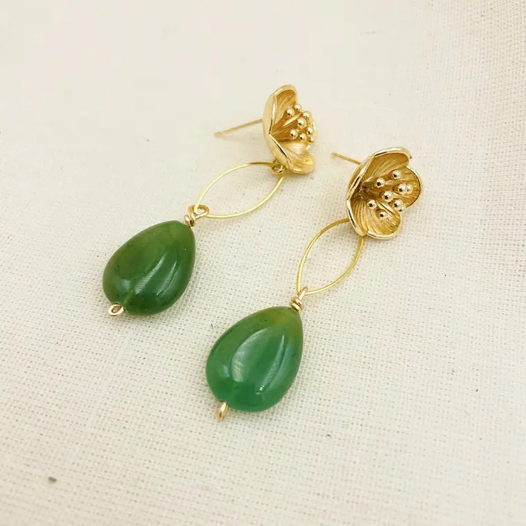 Aretes flores dorados y piedra Aventurina 1