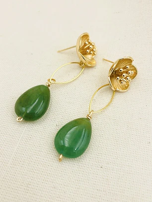 Aretes flores dorados y piedra Aventurina
