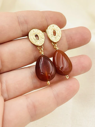 Aretes Óvalo Texturado con Cornalina