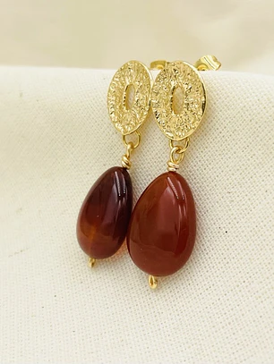 Aretes Óvalo Texturado con Cornalina