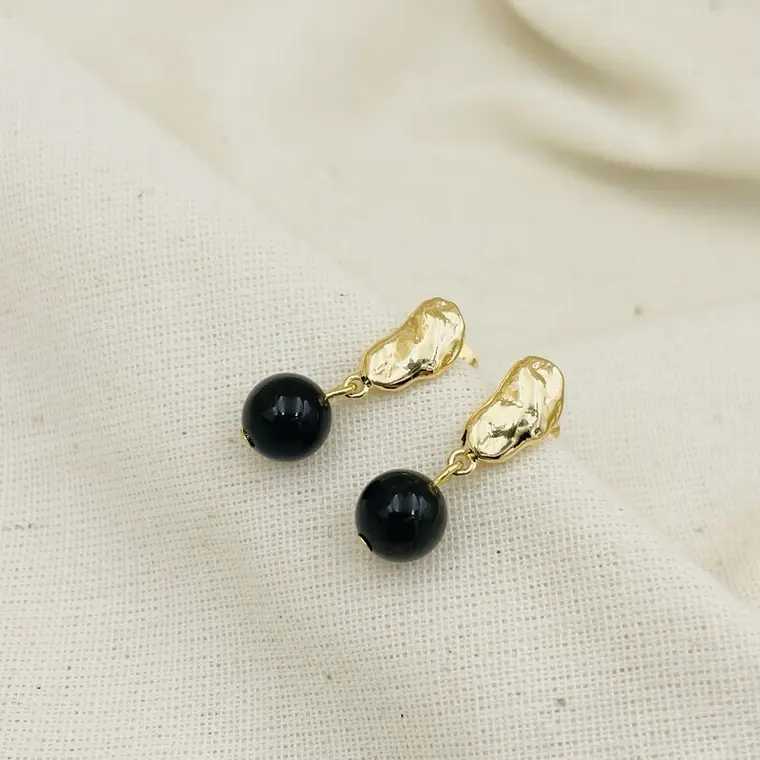 Aretes dorados con Obsidiana natural 1