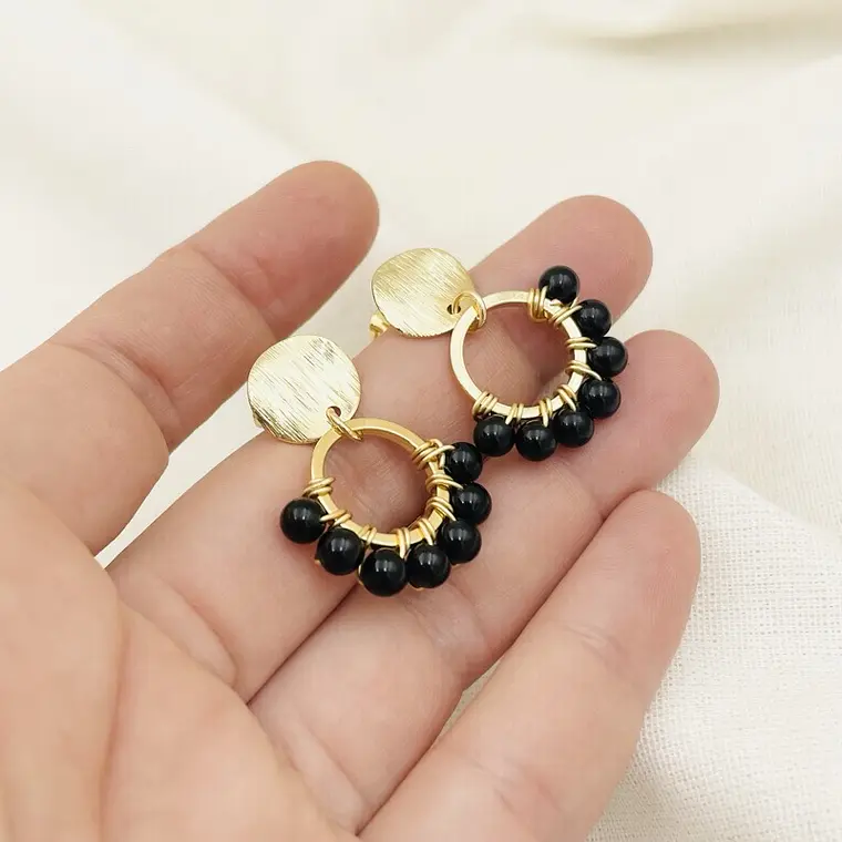 Aretes Tulipán Dorados con Obsidiana 1