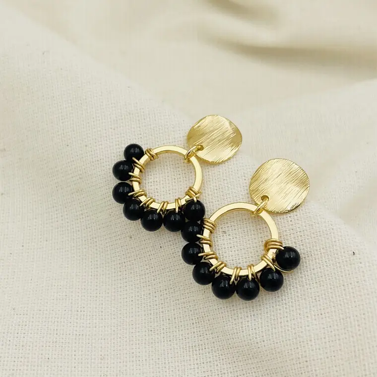 Aretes Tulipán Dorados con Obsidiana 2