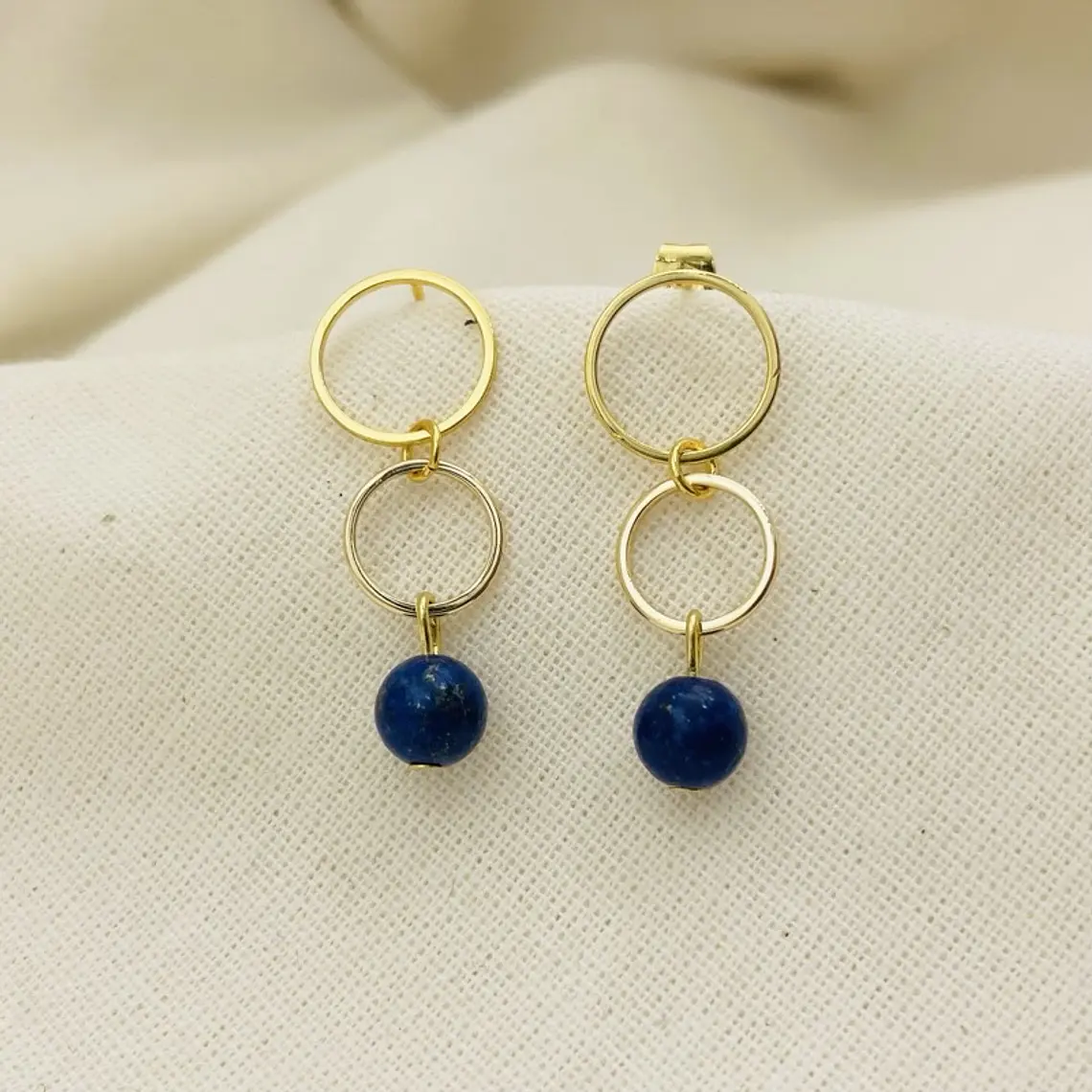 Aretes argollas doradas y Lapislazuli 1