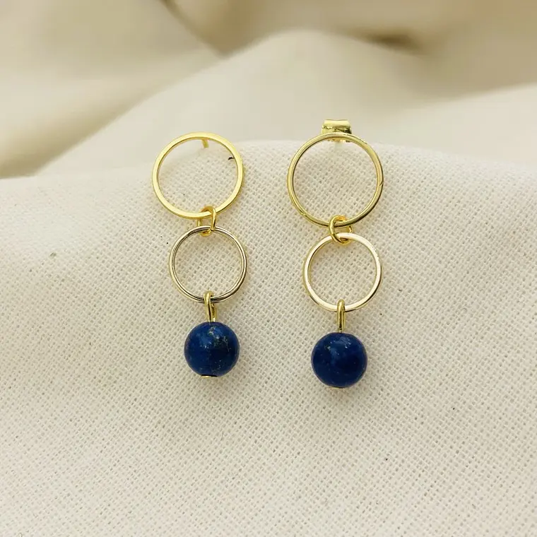 Aretes argollas doradas y Lapislazuli 1