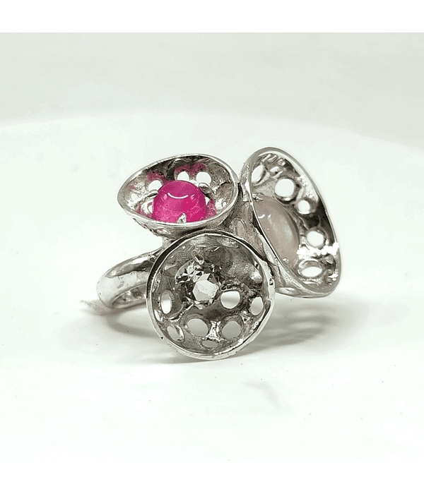 Anillo triple Domo marina rosa