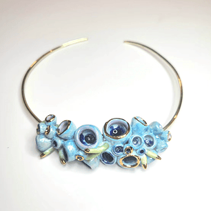 Collar Gargantilla Artesanal de Bronce con Porcelana Esmaltada, Cristales y Oro 22k - Pronto en Stock