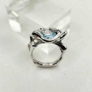 Anillo Artesanal de Plata 980 con Aguamarina Faceteada en Corte Cuadrado Talla 14 - Pre Order