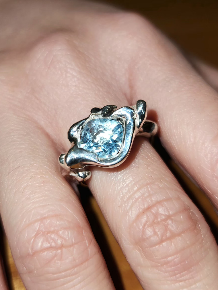 Anillo de Plata 980 con Aguamarina Faceteada en Corte Cuadrado Talla 14 - Pre Order 2