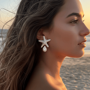 Aros estrella blanca y perla