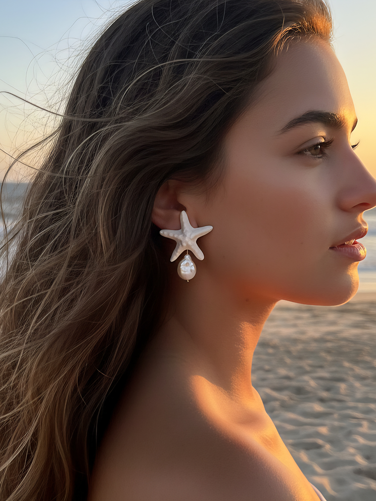 Aros estrella blanca y perla 1