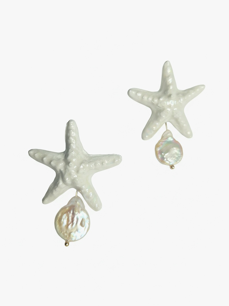 Aros estrella blanca y perla 2