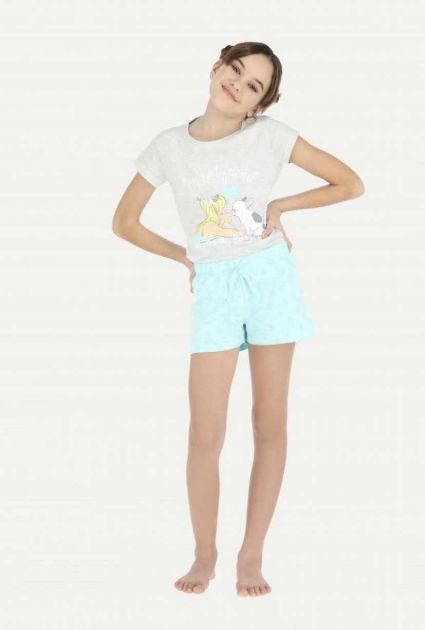 Pijama corto algodón niña gris