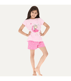 Pijama corto algodón niña rosado luna